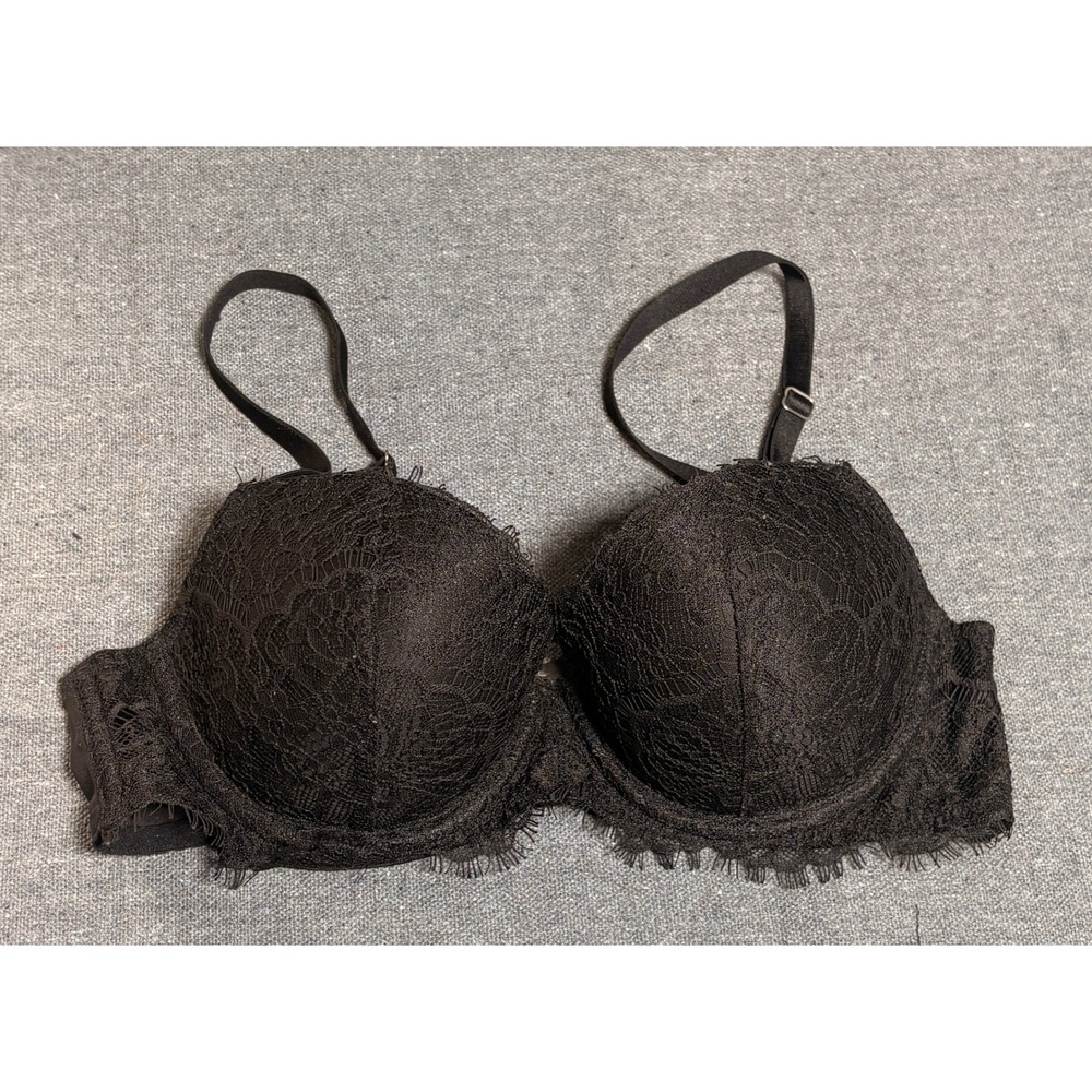 Victorias Secret Dream Angels Lined Demi Bra Black Lace Eyelash Trim 32C